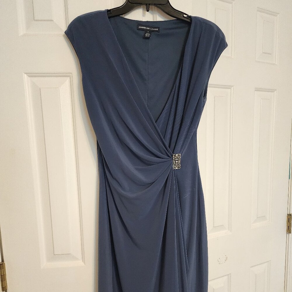 Cocktail Faux Wrap Dress - Steel Blue